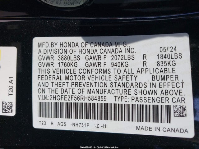 Honda Civic Sport 2024 2HGFE2F56RH584859 Image 9