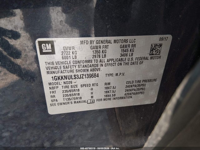 Aukcja sprzedaży 2018 Gmc Acadia Slt-1, vin: 1GKKNULS3JZ139684, numer aukcji: 45788319