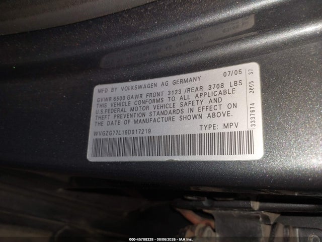 2006 Volkswagen Touareg V6 მანქანა იყიდება აუქციონზე, vin: WVGZG77L16D017219, აუქციონის ნომერი: 45788328