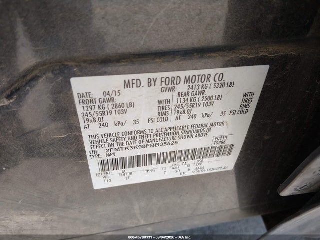 2015 Ford Edge Titanium მანქანა იყიდება აუქციონზე, vin: 2FMTK3K98FBB35525, აუქციონის ნომერი: 45788331