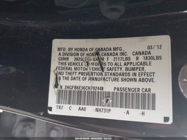Продаж на аукціоні авто 2012 Honda Civic Si, vin: 2HGFB6E56CH702448, номер лоту: 45788339