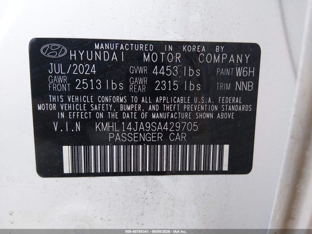 Продажа на аукционе авто 2025 Hyundai Sonata Sel Convenience, vin: KMHL14JA9SA429705, номер лота: 45788341