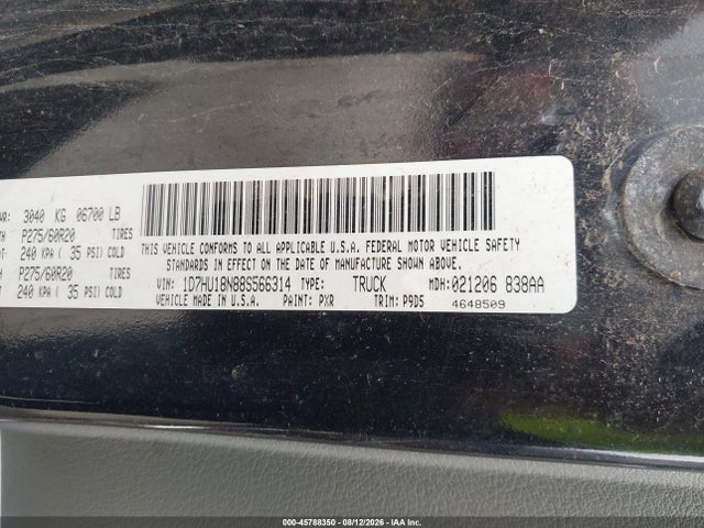 45788350 :رقم المزاد ، 1D7HU18N88S566314 vin ، 2008 Dodge Ram 1500 Slt مزاد بيع