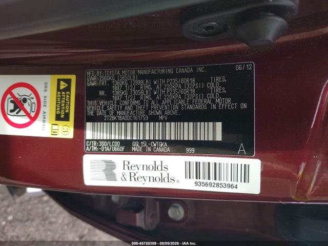 45788359 :رقم المزاد ، 2T2BK1BA0DC161759 vin ، 2013 Lexus Rx 350 مزاد بيع