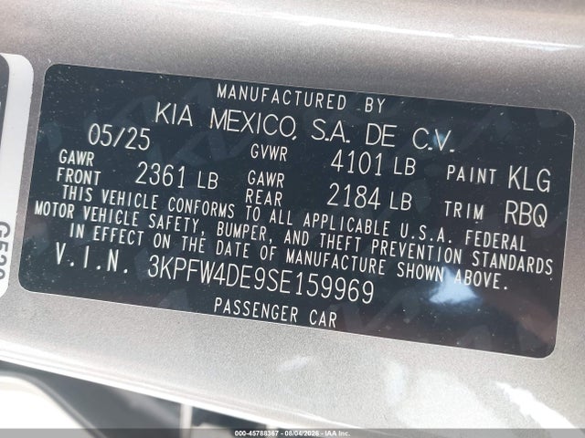 2025 Kia K4 Gt-line მანქანა იყიდება აუქციონზე, vin: 3KPFW4DE9SE159969, აუქციონის ნომერი: 45788367