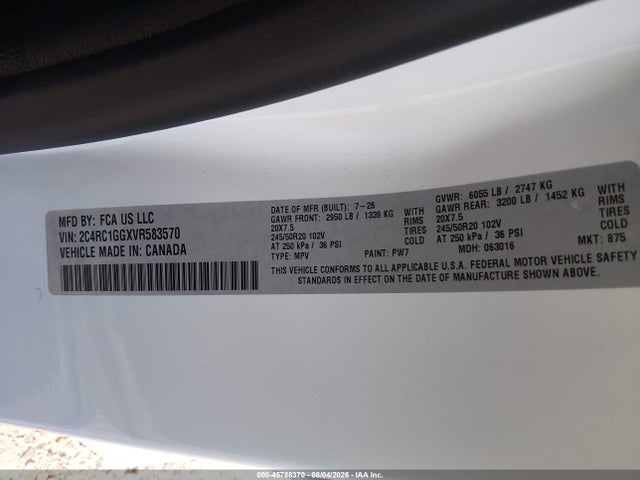 Aukcja sprzedaży 2027 Chrysler Pacifica, vin: 2C4RC1GGXVR583570, numer aukcji: 45788370