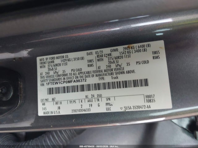 Продажа на аукционе авто 2021 Ford F-150 Xl, vin: 1FTEW1CP0MFA98372, номер лота: 45788430