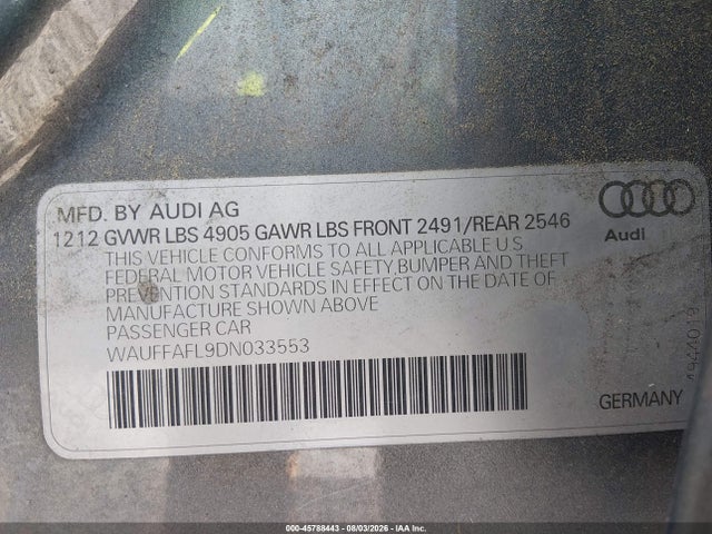 Aukcja sprzedaży 2013 Audi A4 2.0t Premium, vin: WAUFFAFL9DN033553, numer aukcji: 45788443