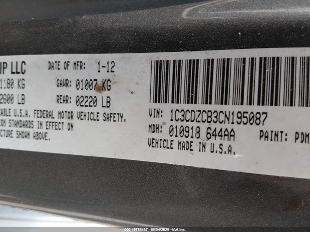Продажа на аукционе авто 2012 Dodge Avenger Sxt, vin: 1C3CDZCB3CN195087, номер лота: 45788467