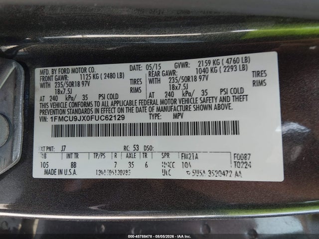 Ford Escape Titanium 2015 1FMCU9JX0FUC62129 Image 9