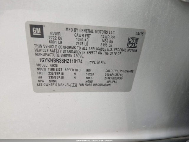 Продажа на аукционе авто 2017 Cadillac Xt5 Luxury, vin: 1GYKNBRS6HZ110174, номер лота: 45788510
