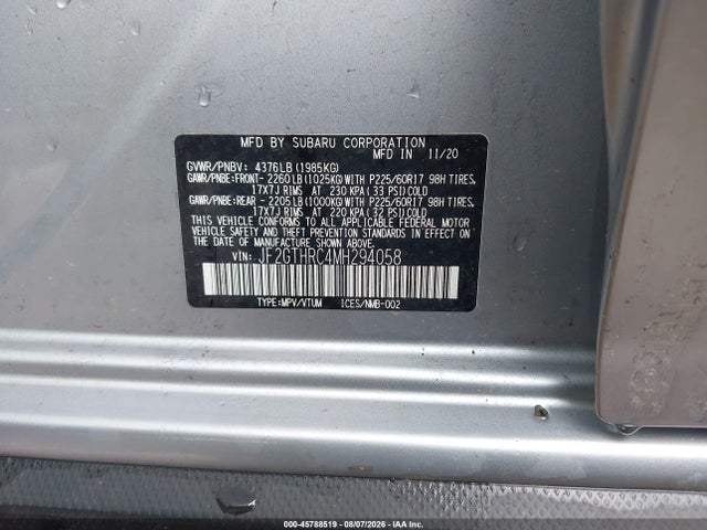 Aukcja sprzedaży 2021 Subaru Crosstrek Sport, vin: JF2GTHRC4MH294058, numer aukcji: 45788519