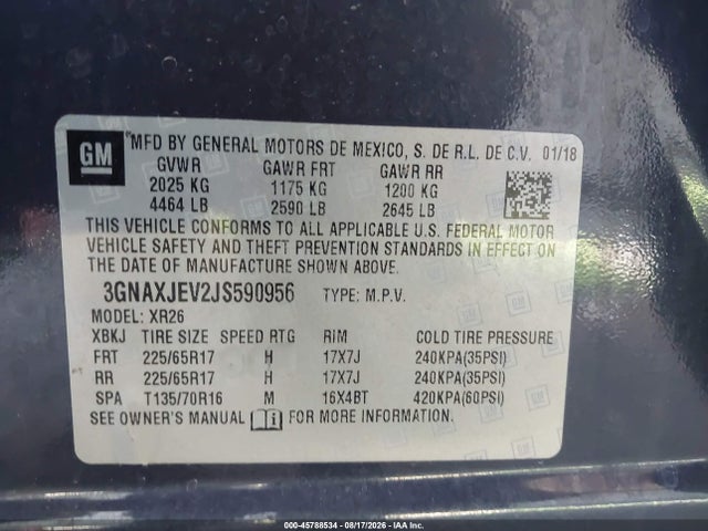 Chevrolet EQUINOX LT 2018 3GNAXJEV2JS590956 Image 9
