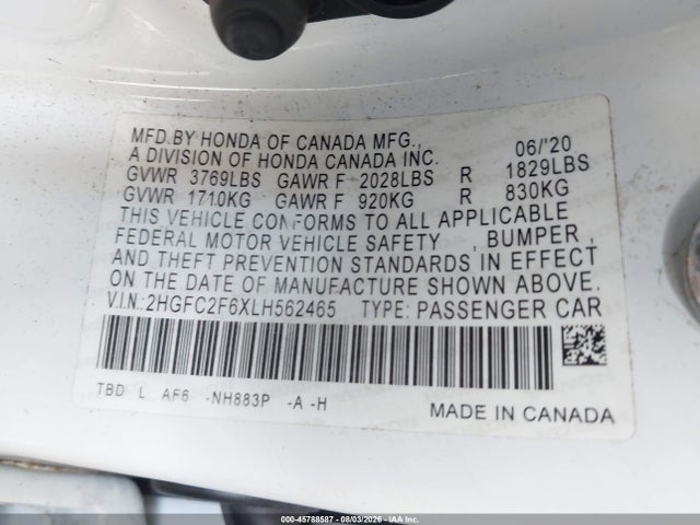 Honda Civic Lx 2020 2HGFC2F6XLH562465 Image 9