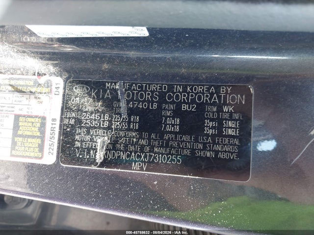 45788632 :رقم المزاد ، KNDPNCACXJ7310255 vin ، 2018 Kia Sportage Ex مزاد بيع