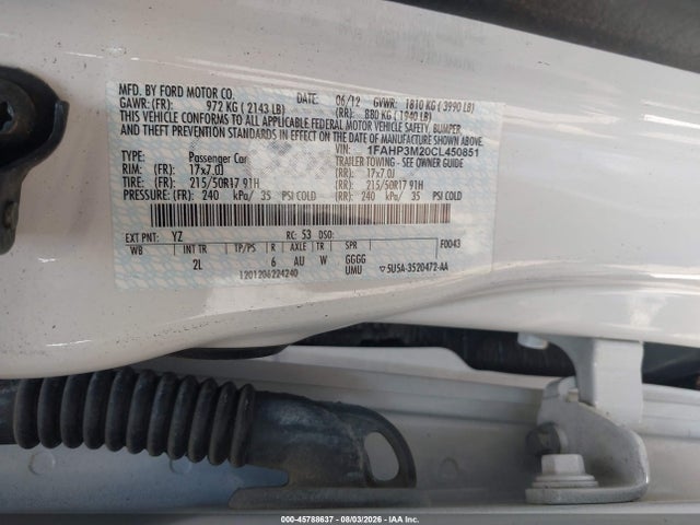 2012 Ford Focus Sel მანქანა იყიდება აუქციონზე, vin: 1FAHP3M20CL450851, აუქციონის ნომერი: 45788637