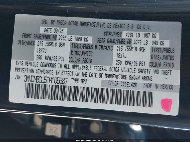 Aukcja sprzedaży 2026 Mazda Cx-30 2.5 S Preferred, vin: 3MVDMBCL5TM105687, numer aukcji: 45788650