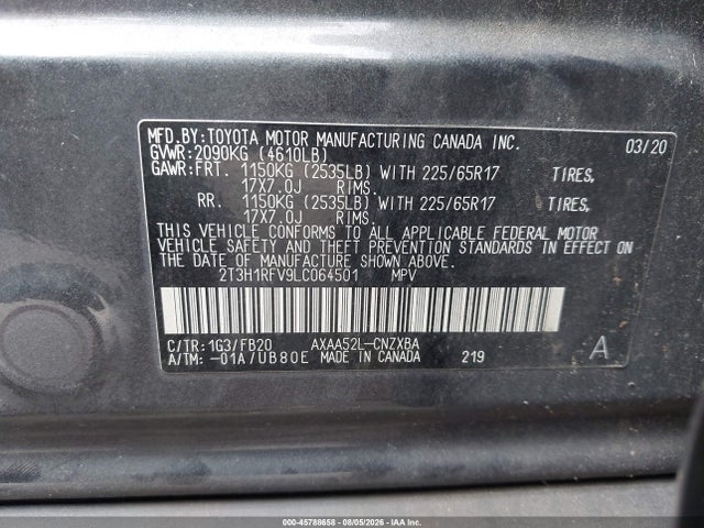 Продаж на аукціоні авто 2020 Toyota Rav4 Le, vin: 2T3H1RFV9LC064501, номер лоту: 45788658