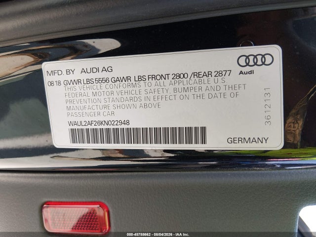 Aukcja sprzedaży 2019 Audi A6 55 Premium, vin: WAUL2AF26KN022948, numer aukcji: 45788662