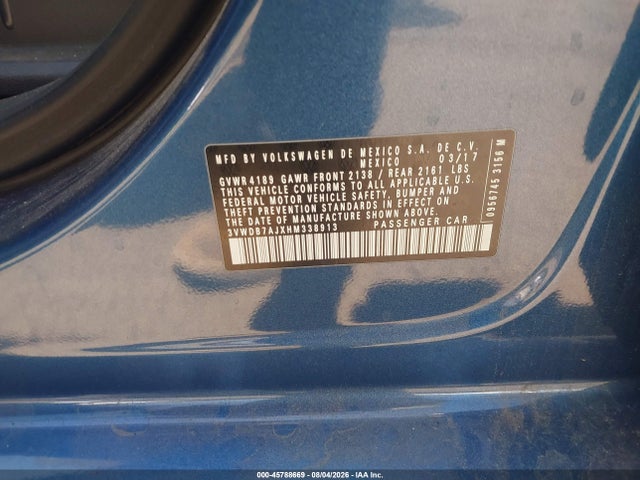 3VWDB7AJXHM338913 Volkswagen Jetta 1.4t Se