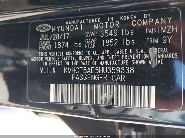 Aukcja sprzedaży 2017 Hyundai Accent Se, vin: KMHCT5AE5HU359338, numer aukcji: 45788686