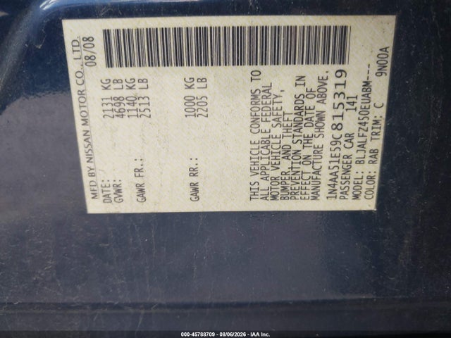 45788709 :رقم المزاد ، 1N4AA51E59C815319 vin ، 2009 Nissan Maxima 3.5 Sv مزاد بيع