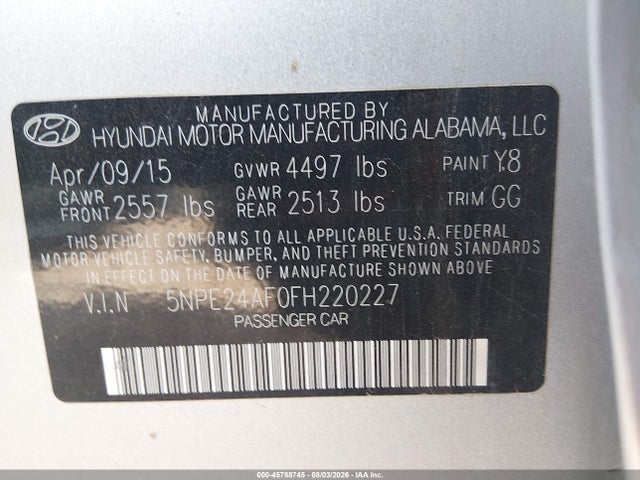 Hyundai SONATA SE 2015 5NPE24AF0FH220227 Image 9