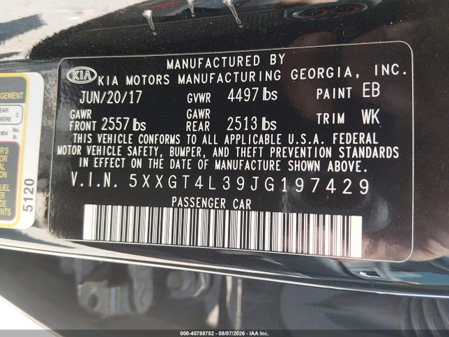 2018 Kia Optima Lx მანქანა იყიდება აუქციონზე, vin: 5XXGT4L39JG197429, აუქციონის ნომერი: 45788752