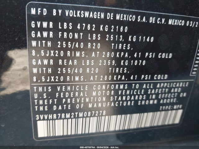 2026 Volkswagen Tiguan Se R-line Black მანქანა იყიდება აუქციონზე, vin: 3VVHR7RM2TM087278, აუქციონის ნომერი: 45788764