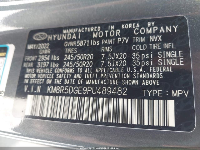 2023 Hyundai Palisade Limited მანქანა იყიდება აუქციონზე, vin: KM8R5DGE9PU489482, აუქციონის ნომერი: 45788771