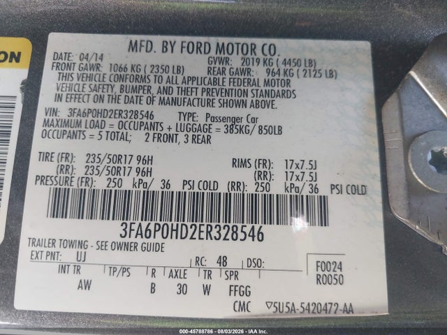 Ford FUSION SE 2014 3FA6P0HD2ER328546 Image 9