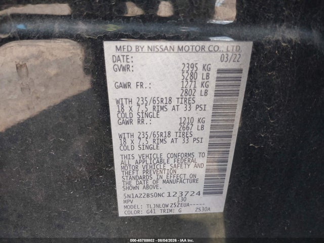 Nissan Murano Sv Intelligent Awd 2022 5N1AZ2BS0NC123724 Image 9