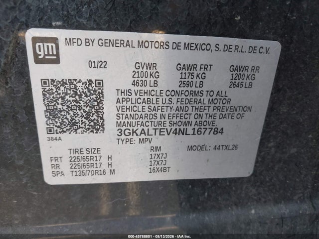 3GKALTEV4NL167784 GMC Terrain Awd Sle