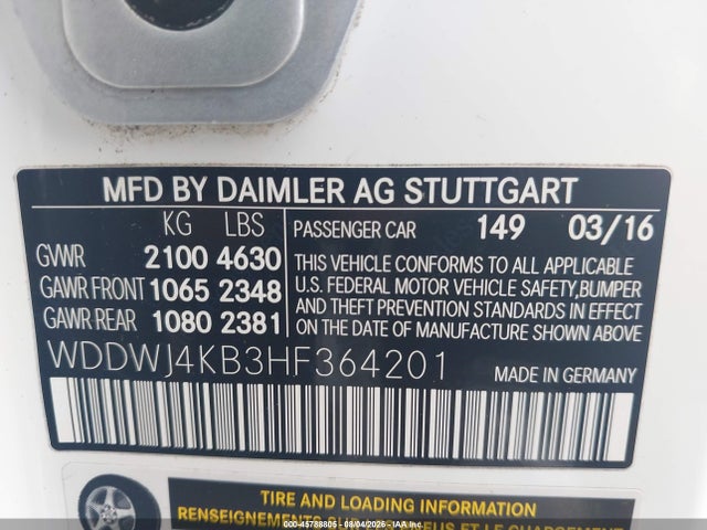 45788805 :رقم المزاد ، WDDWJ4KB3HF364201 vin ، 2017 Mercedes-benz C 300 4matic مزاد بيع