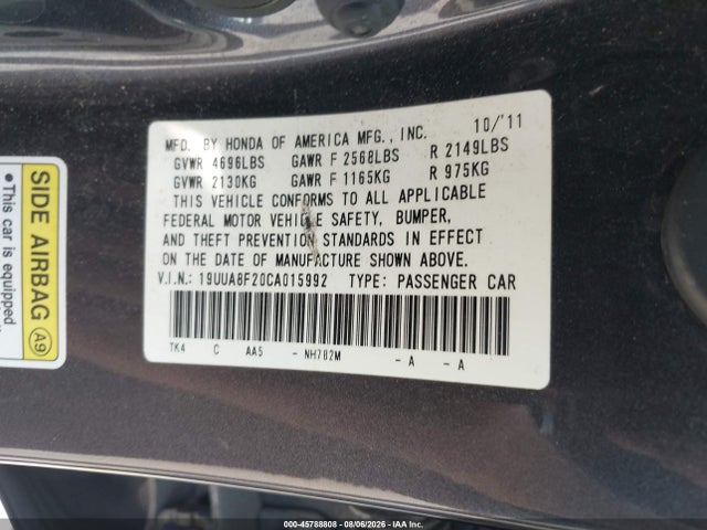 Продажа на аукционе авто 2012 Acura Tl 3.5, vin: 19UUA8F20CA015992, номер лота: 45788808