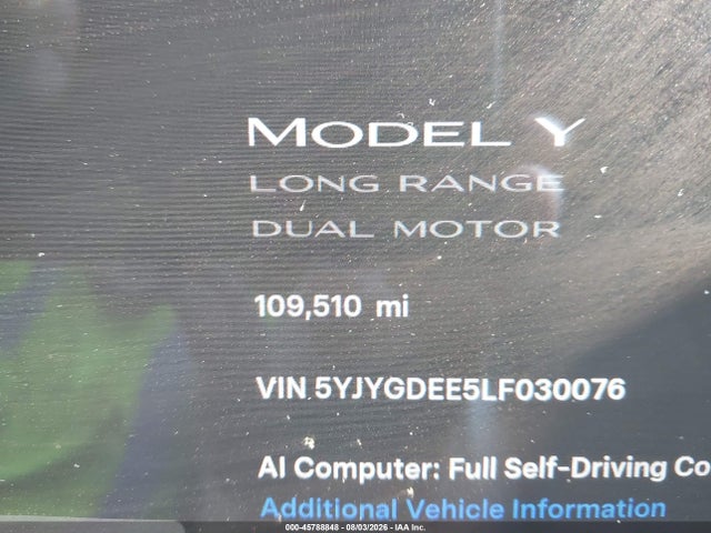 Продажа на аукционе авто 2020 Tesla Model Y Long Range Dual Motor All-wheel Drive, vin: 5YJYGDEE5LF030076, номер лота: 45788848