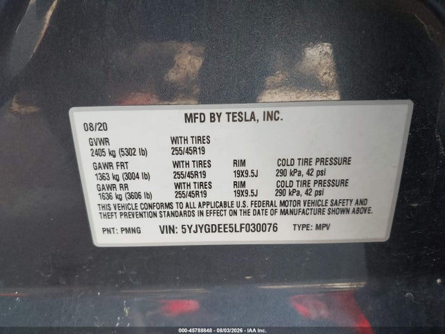 Продажа на аукционе авто 2020 Tesla Model Y Long Range Dual Motor All-wheel Drive, vin: 5YJYGDEE5LF030076, номер лота: 45788848