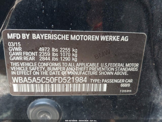 45788859 :رقم المزاد ، WBA5A5C50FD521984 vin ، 2015 Bmw 528i مزاد بيع