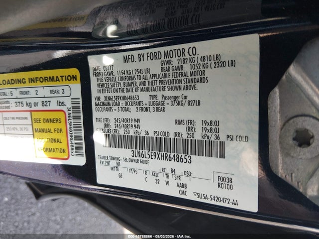 Продажа на аукционе авто 2017 Lincoln Mkz Reserve, vin: 3LN6L5E9XHR648653, номер лота: 45788866