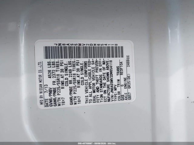 Aukcja sprzedaży 2013 Nissan Rogue Sv W/sl Pkg, vin: JN8AS5MV2DW654118, numer aukcji: 45788867