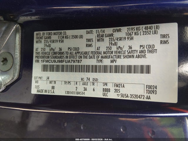 Ford Escape Titanium 2015 1FMCU9J98FUA79787 Image 9