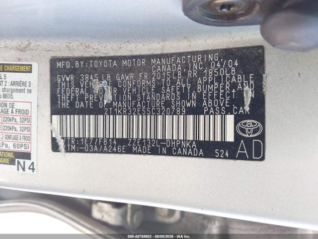 Aukcja sprzedaży 2005 Toyota Matrix Xr, vin: 2T1KR32E55C320789, numer aukcji: 45788902