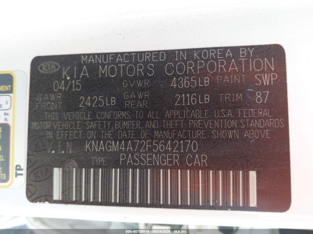 KIA Optima Lx 2015 KNAGM4A72F5642170 Image 9