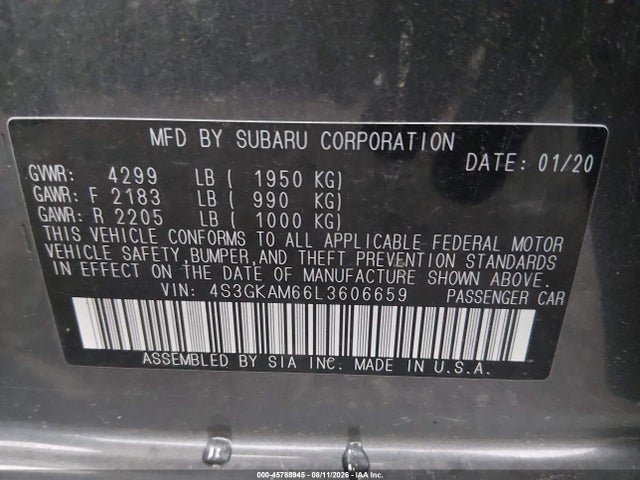 Продаж на аукціоні авто 2020 Subaru Impreza Sport, vin: 4S3GKAM66L3606659, номер лоту: 45788945