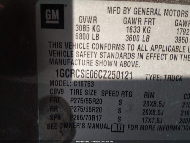 Продаж на аукціоні авто 2012 Chevrolet Silverado 1500 Lt, vin: 1GCRCSE06CZ250121, номер лоту: 45788957