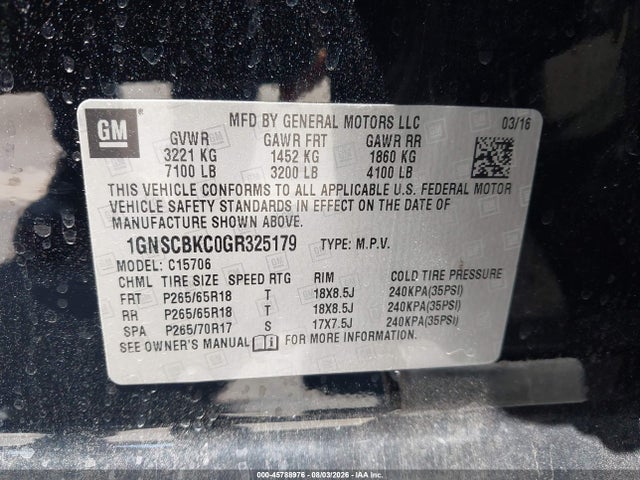 Chevrolet Tahoe Lt 2016 1GNSCBKC0GR325179 Image 9