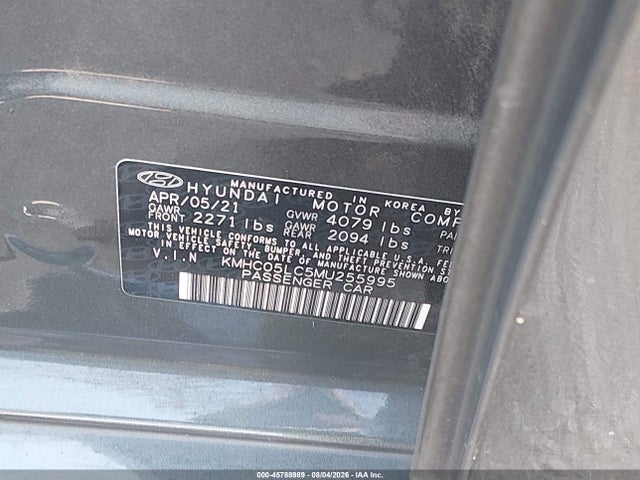 Продаж на аукціоні авто 2021 Hyundai Ioniq Hybrid Limited, vin: KMHC05LC5MU255995, номер лоту: 45788989