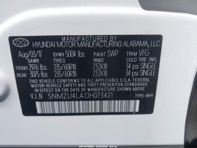 5NMZU4LA1JH073421 Hyundai Santa Fe Sport 2.0t