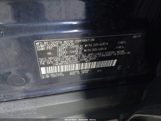 45789003 :رقم المزاد ، JTMEWRFV8KD506599 vin ، 2019 Toyota Rav4 Hybrid Xse مزاد بيع