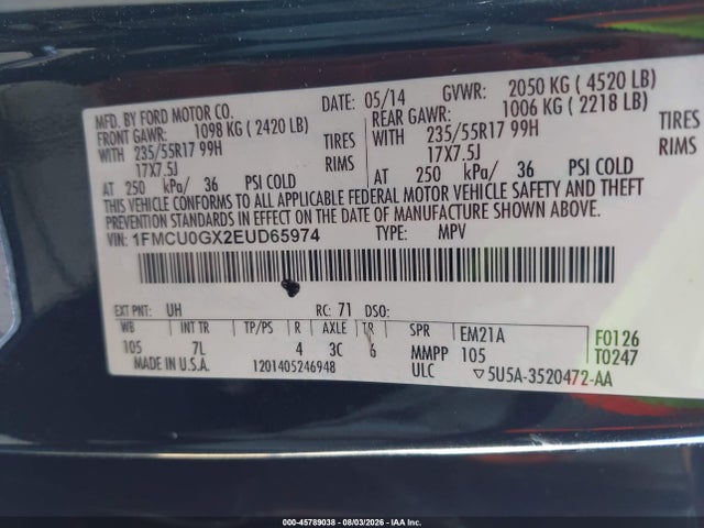 Ford ESCAPE SE 2014 1FMCU0GX2EUD65974 Image 9
